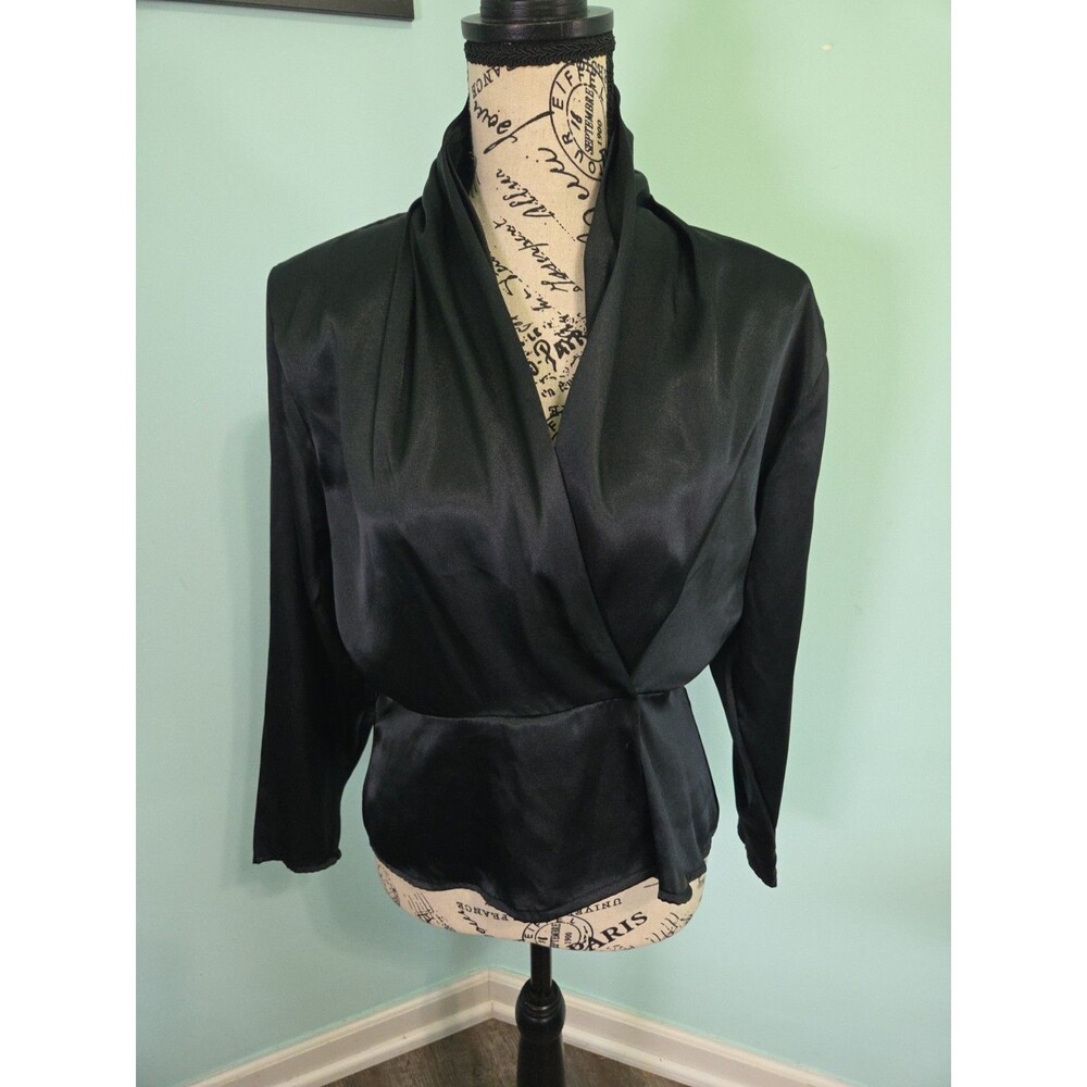 Tess Wrap Blouse black 8 p vintage Collar Long Sleeve Dressy